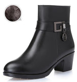 Christmas Gift 2022 genuine leather  Women's warm booties winter boots brown ladies heel boots  adult fashion Villus boots
