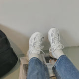 Lourdasprec Women Sneakers Platform Chunky Fashion Mesh Casual Shoes Reflective Comfortable Thick Sole Ladies White Flats Vulcanize Shoes