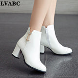 Graduation Gift Big Sale Female Comfortable Thick Heel Ankle Boots Fashion Buckle Zipper Boots Women Round Toe Fall Winter Shoes Black White