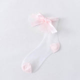 Lourdasprec 1 Pair Lolita Socks Nylon Transparent Stretch Elasticity Lace Big Bow Ankle Sock Net Yarn Thin Women Cool Socks