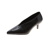 Lourdasprec Pointy V-neck Patent-leather Single Women Shoes High Heels Spring Versatile Retro Chunky Single Shoes Zapatos De Mujer Black