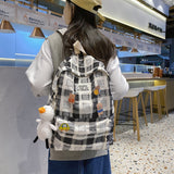 Graduation Gift Big Sale Fashion Female Bookbag Cotton Linen Plaid Women Backpack for Teenagers Girl College SchoolBag Korean Student Girl Travel Mochila ll12