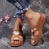 Rimocy Fashion Embroider Soft Slippers Women Summer Open Toe Flock Comfort Beach Shoes Mujer 2021 Outdoor Thick Bottom Slippers