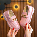Christmas Gift Girls' Patent Leather Round-toe Loafers 2021 New Children's Soft-soled Fashion Flat Shoes Kid's Casual Single Student Shoes