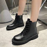 Lourdasprec British Style Martin Boots 2022 New Women's Short Shoes Brown Black Grey Platform Autumn Spring Rubber Fashion Lace-up