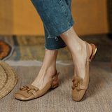 Lourdasprec Women's Sandals 2022 New Summer Fashion Leather Low Heel Square Toe Sexy Casual Flat Baotou Sandals Women Shoes Sandalias Mujer