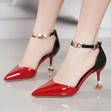 Christmas Gift Zapatos De Mujer Women Fashion Sweet Pointed Toe Buckles Strap Stiletto Heels Lady Cool Red Party Heel Shoes  White Heels
