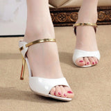 2022  Women Sandals Fashion Beautiful High Heels Sandals Silver Golden Thin Heel Ladies Summer Shoes Plus Size 41 42 43