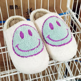 Lourdasprec New Pink Smiley Face Slippers Women Smile Slippers Happy Face Slippers Retro Smiley Face Soft Plush Comfy Warm Slip-on Slippers L43