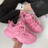 Lourdasprec Lovely Pink Chunky Sneakers Women Thick Sole Girls Sport Shoes Bright Green Fashion Casual Dad Shoes Female Footwear