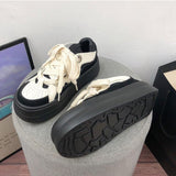 HOUZHOU Women Sneakers Spring Korean 2022 New White Black Big-toed Bread Platform Casual Sports Shoes Tennis Canvas Loafers