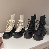 Women's New Autumn Platform White Black Martin Boots Short Sock British Style All-match Thick Heel Rubber Chunky Heels
