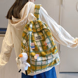 Graduation Gift Big Sale Fashion Female Bookbag Cotton Linen Plaid Women Backpack for Teenagers Girl College SchoolBag Korean Student Girl Travel Mochila ll12