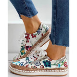 Christmas Gift 2021 Women Loafer Zipper Shoes Floral Printed Sneakers for Women Platform Lace-up Sewing Ladies Summer Big Size Casual Shoes