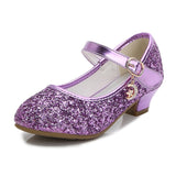 Lourdasprec  Girls Purple  High Heels For Kids Princess RED Leather Shoe Footwear Children's Party Wedding Shoes Round Toe 1-3CM