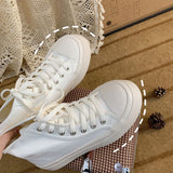Lourdasprec Women's White High Sneakers Canvas Shoes Sports Flat Platform Running Rubber Sole Casual Anime Korean Vulcanize Spring