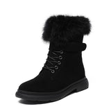 Christmas Gift Women Boots Suede Leather Women Flat platform Mid-Calf Boots Ladies Shoes Fashion Winter Plush Fur warm Boots 34-43