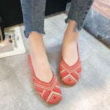 2022 Plus Size Spring New Ballet Flats Women Square Toe Knit Fabric Loafers Breathable Flat Heel Drive Shoes Driving Sneaker