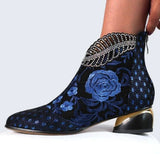 Lourdasprec 2022 New Ankle Boots Women's Shoes Leather Boots Embroidery Ethnic Bohemia Zipper Spring Autumn Ladies Botas Botas De Mujer