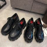 Lourdasprec Black Chunky Platform Shoes Women 2022 Spring Autumn Fashion Lace Up Flats Ladies Punk Gothic Oxford Casual Leather Shoe