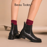 Christmas Gift Chelsea Boots Women Brogue Boot BeauToday Brand Genuine Leather Wingtip Quality Calfskin Ankle Shoes Handmade Plus Size 03026