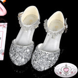 Lourdasprec  Girls Glitter Sandals Children's High Heels Shoes Kids Performance Crystal Sandals Baby Catwalk Princess Children's Shoes
