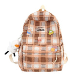 Graduation Gift Big Sale Fashion Female Bookbag Cotton Linen Plaid Women Backpack for Teenagers Girl College SchoolBag Korean Student Girl Travel Mochila ll12