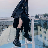 HOUZHOU Women Platform High Boots 2022 Gothic Style Black Leather Ladies Shoes Autumn Winter Designer Punk Harajuku Footwear