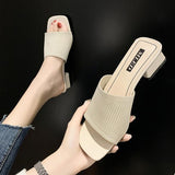 Lourdasprec Shoes Slippers Casual Slipers Women Med Square heel Heeled Mules Shallow Slides Luxury Block High Fashion Cotton Fabric Rub