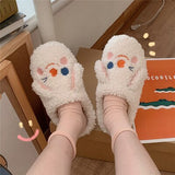 Cute Shy Strawberry Bear Slippers For Women Fashion Kawaii Fluffy Winter Warm Slipper Woman Cartoon Smiley Face  House Slippers