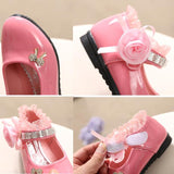 Christmas Gift 2021 New Flower Girls Shoes Spring Autumn Princess Lace PU Leather Shoes Cute Bowknot Rhinestone For 3-11 Ages Toddler Shoes