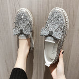 Lourdasprec New 2022 women's sneakers casual shoes new fashion breathable thick bottom white soft shoes rhinestone crystal flats