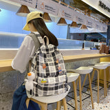 Graduation Gift Big Sale Fashion Female Bookbag Cotton Linen Plaid Women Backpack for Teenagers Girl College SchoolBag Korean Student Girl Travel Mochila ll12