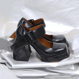 Lourdasprec Patent Leather Black Shoes Women Punk Chunky Designer Platform Mary Janes Heels Square Toe Goth High Heels Women Pumps Plus Size220920