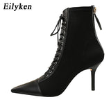 Christmas Gift Women Ankle Boots For Pointed toe  Boots female shoes fashion Low Heel 8CM Cross-tied Women Boots size 34-40