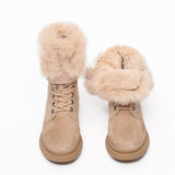 Christmas Gift Women Boots Suede Leather Women Flat platform Mid-Calf Boots Ladies Shoes Fashion Winter Plush Fur warm Boots 34-43