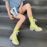 HOUZHOU Women Boots Transparent Platform Shoes Jelly 2021 Fashion Autumn Casual Goth Ankle Harajuku +Socks