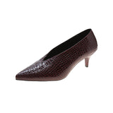 Lourdasprec Pointy V-neck Patent-leather Single Women Shoes High Heels Spring Versatile Retro Chunky Single Shoes Zapatos De Mujer Black