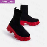 Christmas Gift 2021 New Winter High Heels Platform Fashion Boots Ankle Knitting Warm Snow Designer Sexy Gladiator Motorcycle Socks Botas Mujer