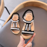 Lourdasprec  New Girl Beading Sandals Baby  Open-Toed Princess Shoes Children's Non-Slip Kids Silver   2022 Summer Size 21-30
