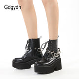 Lourdasprec Gdgydh Goth Platform Boots For Women Chunky Heels Combat Boots Comfy Emo Shoes Cosplay Outits Metal Chain Halloween Gift