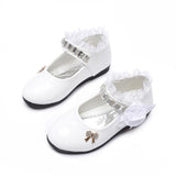 Christmas Gift 2021 New Flower Girls Shoes Spring Autumn Princess Lace PU Leather Shoes Cute Bowknot Rhinestone For 3-11 Ages Toddler Shoes