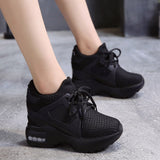 Christmas Gift Women Platform Wedge Heels Casual Shoes Breathable Mesh High Heel Autumn Casual Shoes Height Increasing Woman Outdoor Shoes