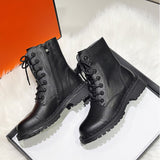 Christmas Gift Genuine Leather Black Platform Boots for Women Heels Designer Shoes Woman Booties Ankle Boots Female Chunky Shoes Women 2021 New