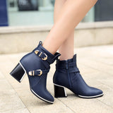 Graduation Gift Big Sale Large Size Pointed Toe Square Heel For Women Boots Fashion Buckle Ankle Boots Women Shoes Zipper Cheap High Heel Boots Woman 39