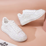 Christmas Gift Women's Sneakers Summer Rhinestones Large Size 41 42 43 Lace-up White Casual Girl Shoes Platform Sneakers Women Fashion Bling