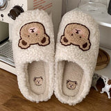 Cute Shy Strawberry Bear Slippers For Women Fashion Kawaii Fluffy Winter Warm Slipper Woman Cartoon Smiley Face  House Slippers