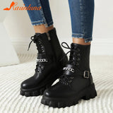 Christmas Gift Plus Size 31-46 Brand Design Female Chunky High Heels Ankle Boots Fashion Zip Metal Platform Boots Women Casual OL Shoes Woman