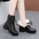 Christmas Gift  Winter Boots Women Genuine Leather New Wool Warm Non-slip Ladies Ankle Boots Plus Size 41 42 43 Snow Boots Women