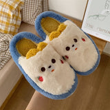 Cute Shy Strawberry Bear Slippers For Women Fashion Kawaii Fluffy Winter Warm Slipper Woman Cartoon Smiley Face  House Slippers